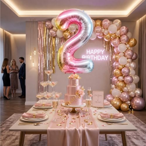 Image of Rainbow Number Balloons Birthday Balloons - Giant Number 2 Balloon 40 inch, Numbers Balloon Birthday Decorations, Rainbow Party Supplies for Baby Shower