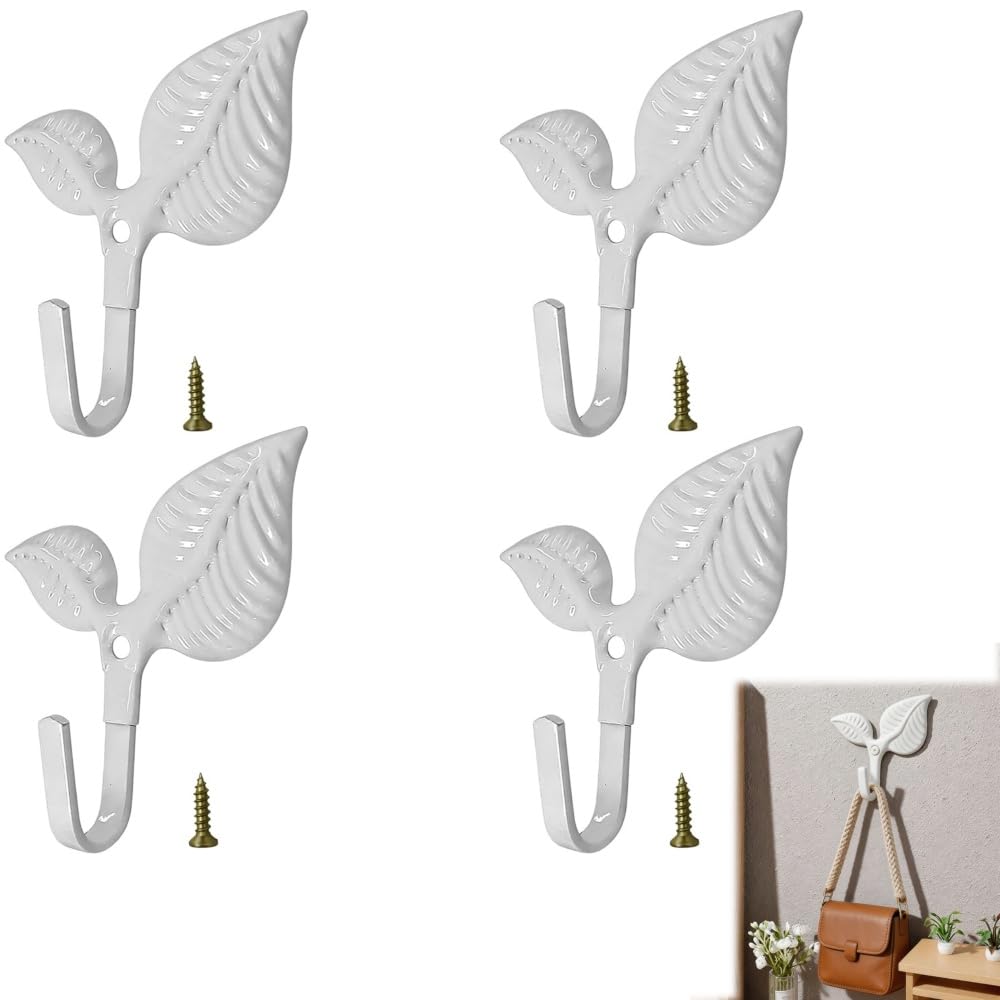 Coat Hooks 4 Pcs Heavy-Duty Vintage Leaf Cast Iron Wall Mounted Pegs — image 1