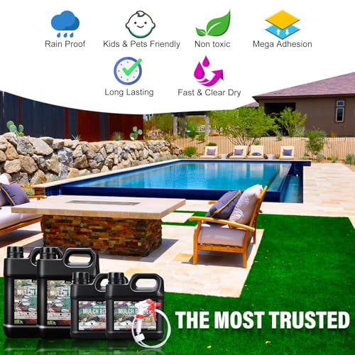 Kieskleber, Mulchkleber - 2L Kiesbinder mit Applikator zum Verkleben von Steinen, Landschaftsbau, Garten - Ungiftig Gebrauchsfertig Mulch Kleber Glue für Kies, Steine, Blätter, Rinde, Gartenwegen