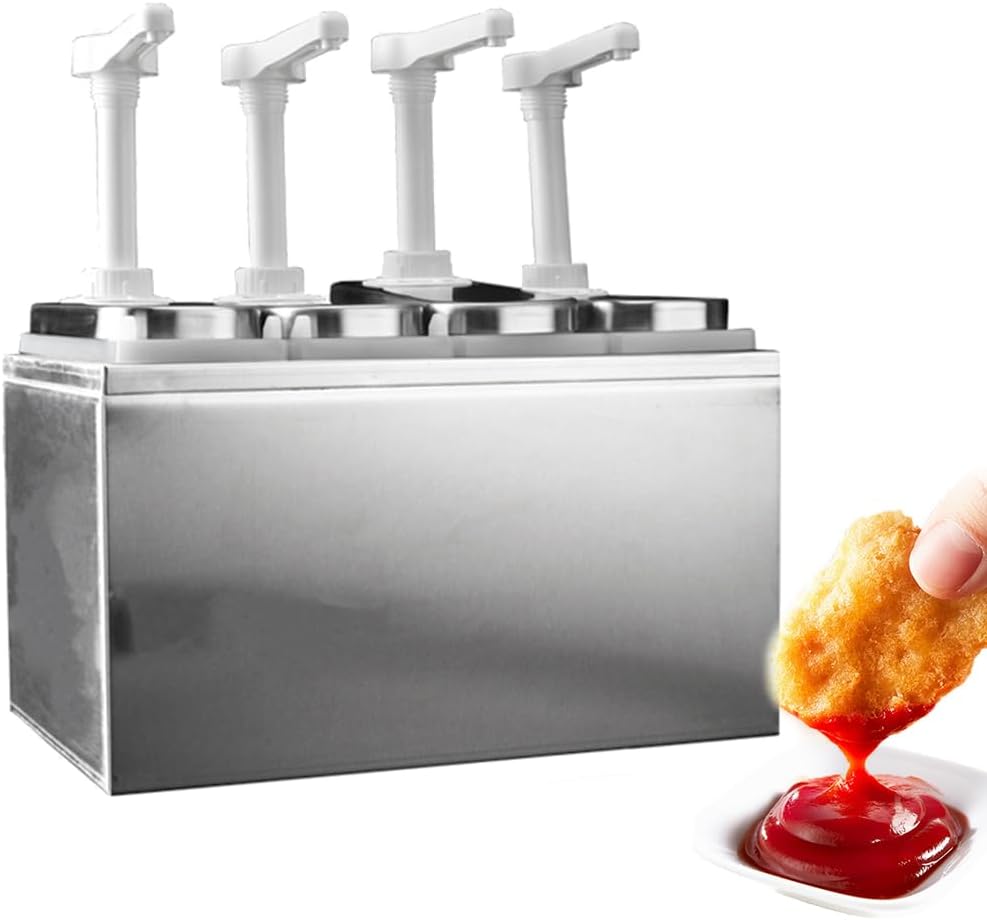 Sauce Dispensing Pump, 360-degree Rotating Pressure Head, Food-grade Stainless Steel, 1 Liter Large Capacity, Commercial Kitchen Sauce Station (2l 1Pump)