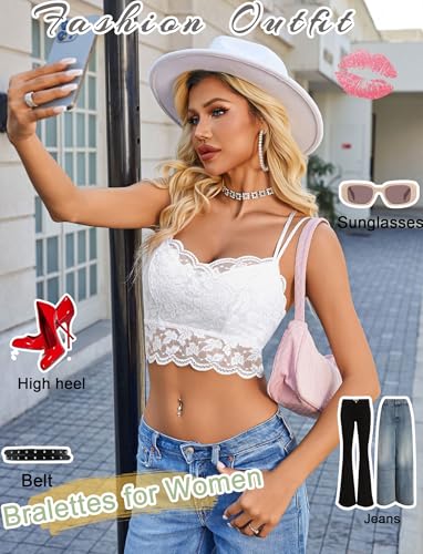 Image of Avidlove Bralettes for Women Lace Camisole V Neck Double-Layered Adjustable Strap Tank Cami Crop Top