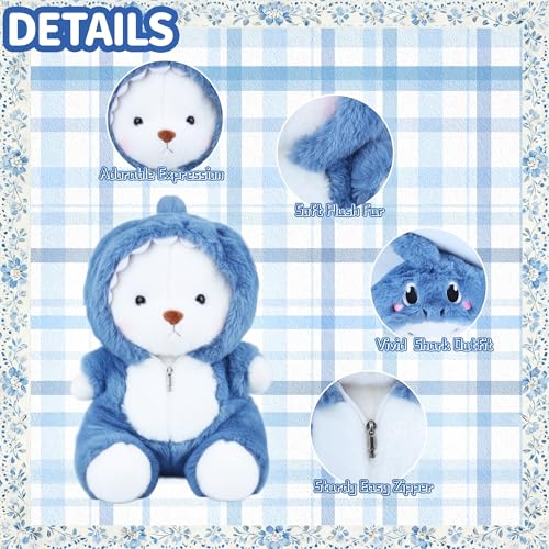 Image of Teddy Bear Stuffed Animals, Teddy Bear Plushies Soft Funny Stuffed Toys with Removable Blue Shark Clothes, 13'' Emotional Support Cute Plush Figure Toys with Movable Legs for Toodlers Kids Women