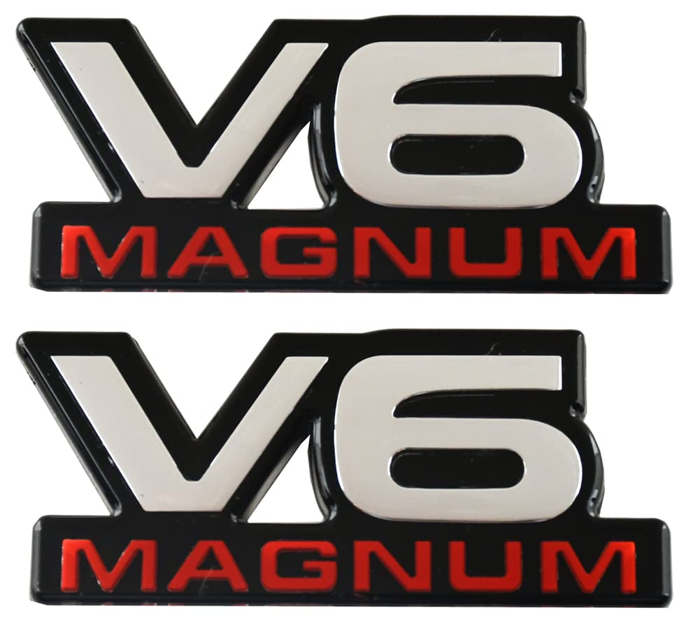 Image of 2Pcs V6 Magnum Emblems Fender Door Nameplate 3D Badge Stickers Logo 1500 Van Fit for Durango V6 (Chrome Red)