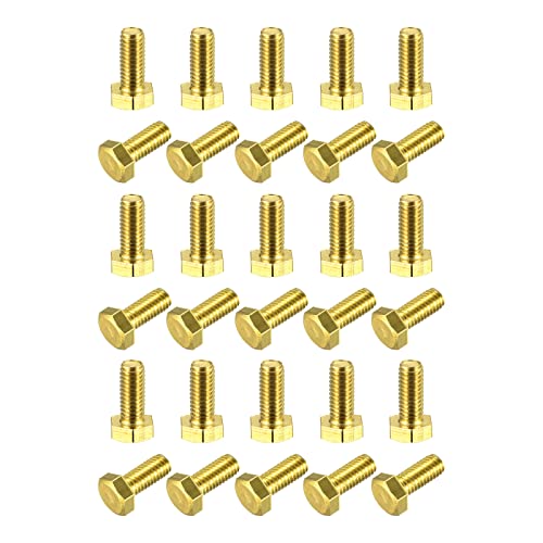 Image of uxcell Brass Hex Bolts, M6x14mm 30pcs Fully Thread Grade 4.8 Solid Brass Hexagon Head Bolt Machine Screws for Machinery