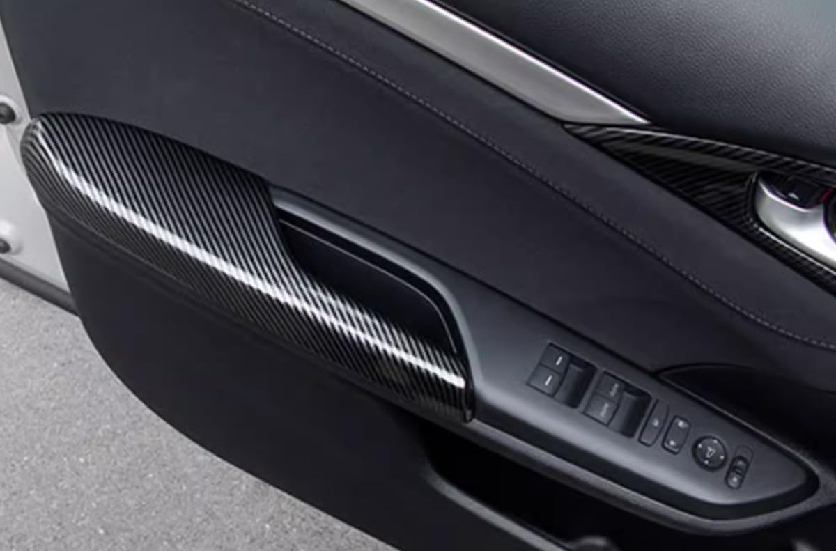 Car Accessories Fit for Honda 10th Gen Civic 2016-2021 Inner Door Side Handle Armrest Panel Cover Trim (Carbon Fiber Style) 4PCS ABS