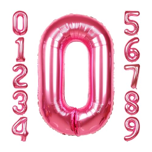 Image of 40 Inch Giant Hot Pink Number Balloon, Mylar Foil Helium Hot Pink Balloons for Birthday Party, Number 0 Balloon for Birthday Decorations, Hot Pink 0 Birthday Balloon