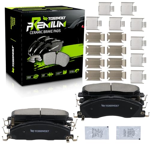 TOSTMOLT New 8pcs Complete Front+Rear Super Quiet Shimmed Slotted Ceramic Disc Brake Pads Set w/Installation Hardware Compatible With 09-18 Dodge Ram 2500/3500 Truck 12 1500 Trademan HD 8 Lug Wheels