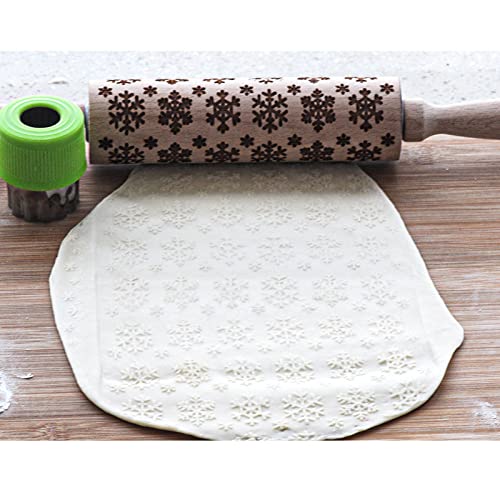 Cosybeau Embossed Rolling Pins For Baking, 17 Inch Large Wooden Christmas Rolling Pin With Designs Pattern, Best Gift For Wedding, Holiday, Mother, Friends (Snowflower) #TOP6