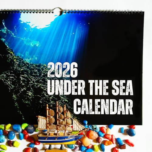 Image of 12 inchx18 inch Under The Sea 2026 Wall Calendar | Landscape Glossy Calendar | Ocean Photography | Modern Minimalist Layout | Wiro-Bound | Indian Holidays Marked | Gloss Laminated