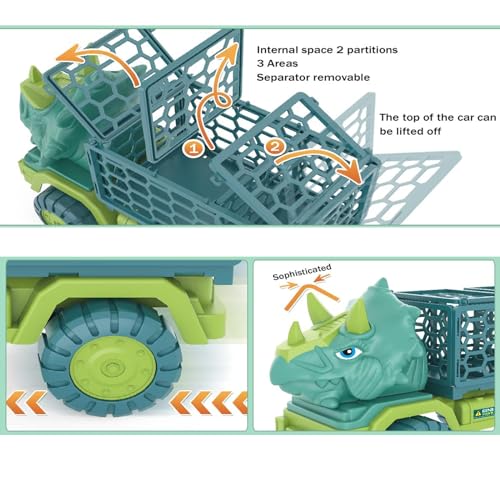 POPOYU 18 in 1 Dinosaur Truck Toys Boys,Large Triceratops Transport Car Carrier Truck with 12 Dino Figures - Image 3