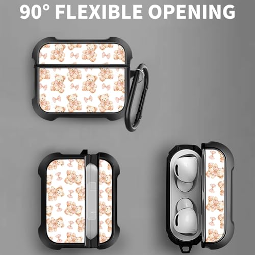 Image of MINGDAO Compatible with AirPods 4 (2024) Case, Stylish PU Leather Design and TPU Shockproof Protective Cover Case with Keychain, Bears MD7448