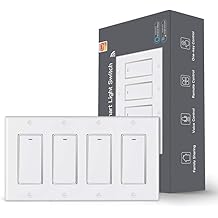 MoesGo WiFi Wall Push Button Smart Light Switch,Multi-Control, 2.4GHz WiFi Light Switches, Neutral Wire Required,Remote Control Smart Life/Tuya, Work with Alexa,Google Home White 4 Gang