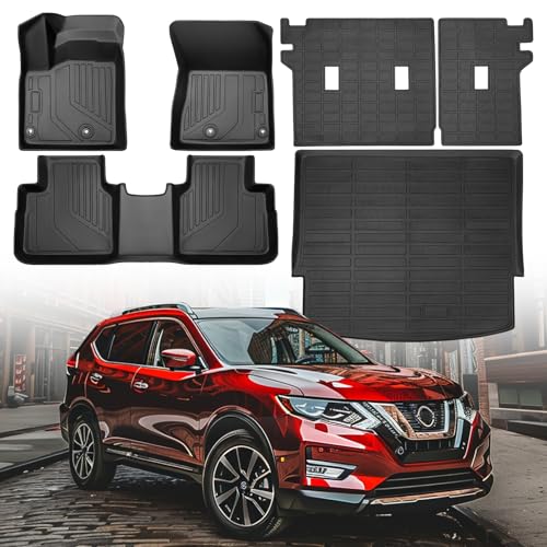 Floor Mats with Cargo Liners for Nissan Rogue 2026 2025 2024 2023 2022 2021 Full Set All Weather Trunk Back Seat Cover Protector Backrest Rubber Carpet Car Interior Accessories Not for Select/Sport
