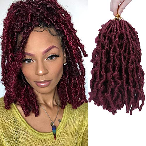 7 Packs Butterfly Locs Crochet Hair 12 Inch Short Bob Distressed Locs Crochet Braids Pre Looped Faux Locs Crochet Hair for Women Pre twisted Synthetic Braiding Hair Extensions (#Burgundy)