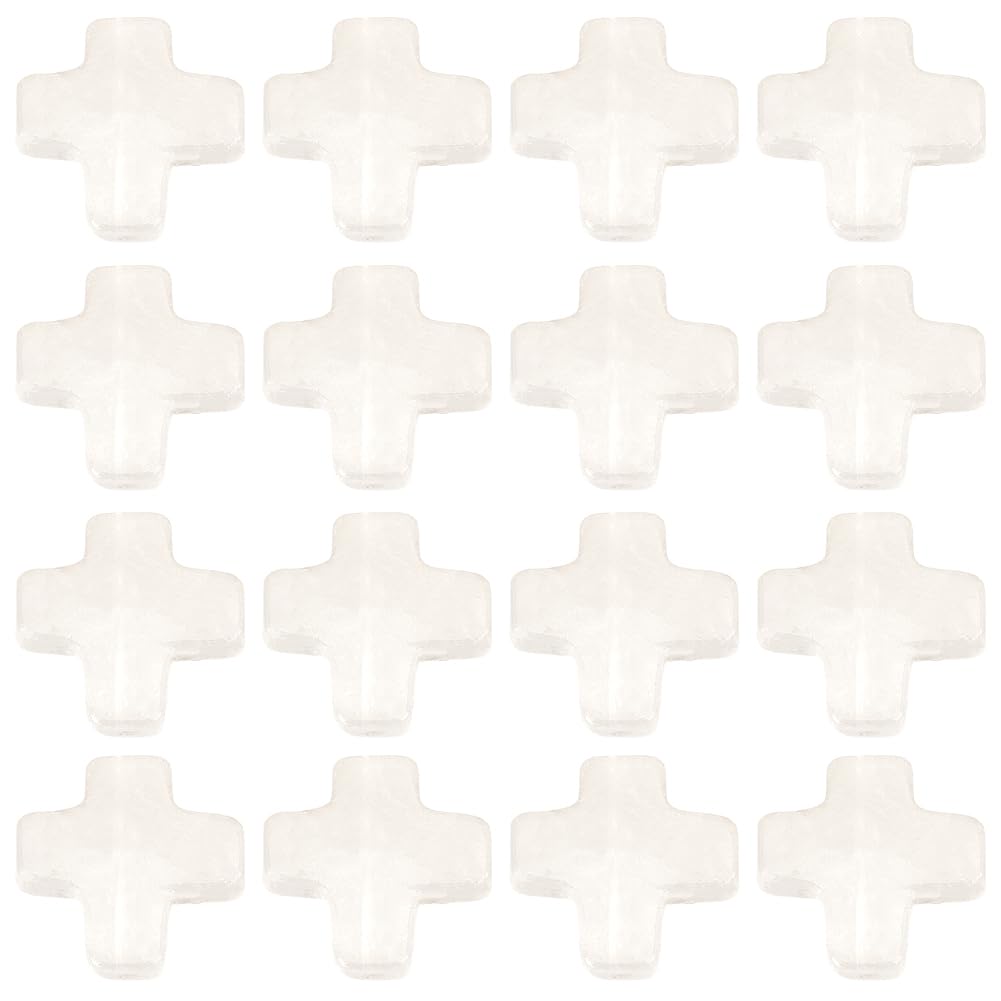 SUNNYCLUE 1 Box 36pcs Stone Cross Beads Small Cross Beads Quartz Crystal Easter Rosary Natural GemStone Mini Clear Crucifix Crosses Spacer Bead Bulk For Jewellery Making Women DIY Craft Accessories