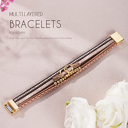 Btysun Bracelets for Women,Stocking Stuffers for Teens Birthday Gifts for Mom Inspirational Gift for Women Mother's Day Daughter Wrap Bracelet Sister Friend Teen Girl Gifts Leather Layered Jewelry Valentines Gift for Her
