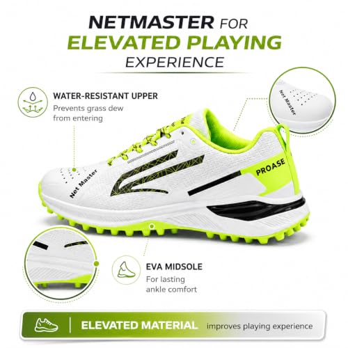 Image of PRO ASE SPORT PROASE NetMaster Cricket Shoes - Rubber Studs, Water-Resistant Upper, EVA Comfort Midsole