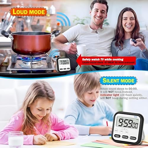 Image of Digital Alarm Clock for Students with Loud Alarm and Automatic Sensor, Time & Date Display - Table Clock for Home, Office, Bedroom, and Kitchen, Perfect for Heavy Sleepers (Black Stopwatch Timer)