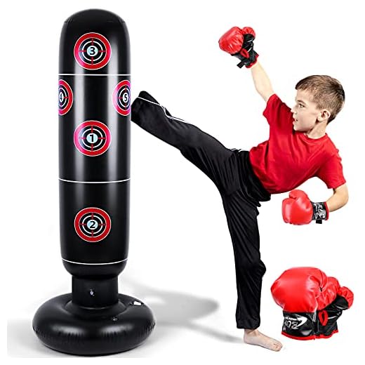 Inflatable Punching Bag for Kids - 63" Inflatable Kid Boxing Bag - Children Sports Toy Free Standing Bounce Back Tumbler for Sparring Boxing Bag Suitable for Karate Kickboxing - Gift for Boys & Girls