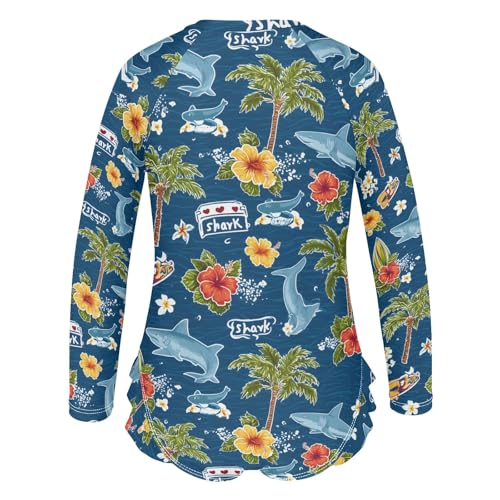 ALAZA Toddler Swimsuit Girl Bathing Suit Swimwear Rash Guard Flower Shark Ocean Long Sleeve 3T3