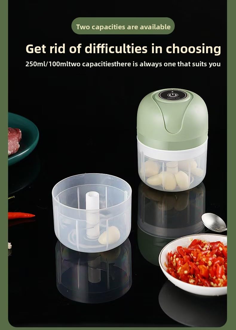 Elektryczny rozdrabniacz do żywności 250 ml, mini blender do żywności dla niemowląt, czosnku, mięsa, imbiru i chili, obsługa jednym dotknięciem, łatwe czyszczenie, pomocnik kuchenny (100 ml, zielony)