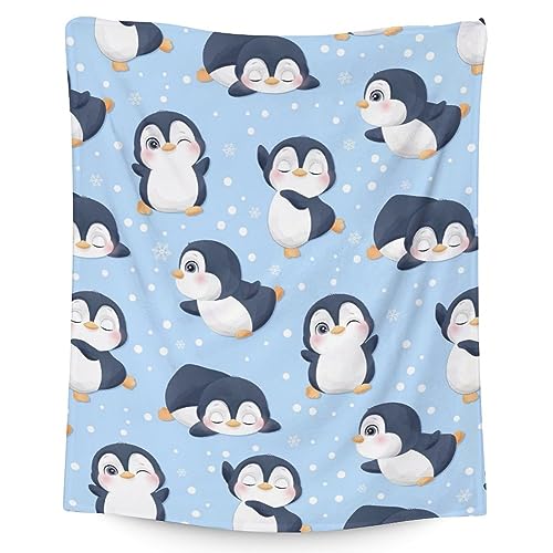 Penguin Blankets - Soft Fuzzy Blanket Throw for Kids, Adults - 60"x80" Flannel Blankets for Bed, Couch & Living Room - Blue Cute Blanket Gifts