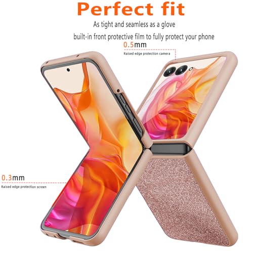 Phone Case for Motorola Razr+ Plus 2024,Glitter Case with Built-in Cover Screen Protector,Bling Slim Fit Moto Razr+ 2024 Case,Ultra-Thin Women Luxury Phone Cases for Razr 50 Ultra,Rose - image 3