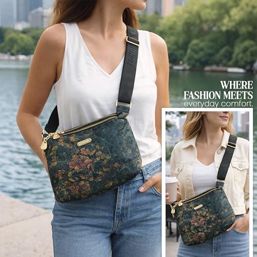 Image of Storite PU Leather Sling Bag, Crossbody Bag with Multi-Compartment for Women and Girls With Adjustable Shoulder Strap - (Green, 28.5x18x11 cm)