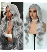 FINMOO 30 Inch Grey Silver Lace Front Wigs Human Hair 13x4 HD Transparent Silver Gray Wig Pre Plu...