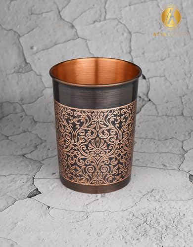 Image of Pure Copper Glass 250ml | Floral Design | Antique Design for Office, Kids, Gym & Gifting Ayurveda Suggested