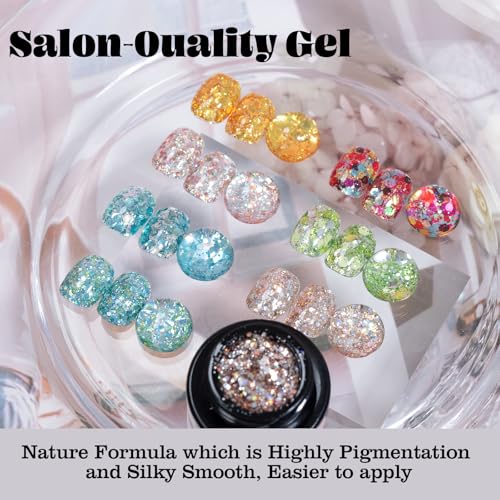 Set de esmaltes en gel con brillo holográfico 7 colores miniatura 2