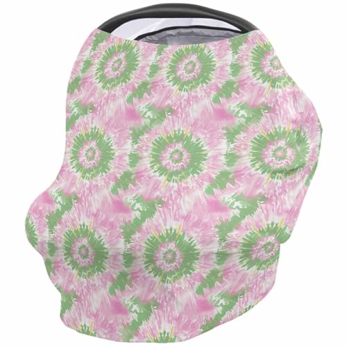 Nursing Cover for Breastfeeding Scarf, Abstract Tie Dye Art Watercolor Pink Green Baby Car Covers Super Soft Multi Use for Canopy Shopping Cart Cover Blanket Stroller Cover