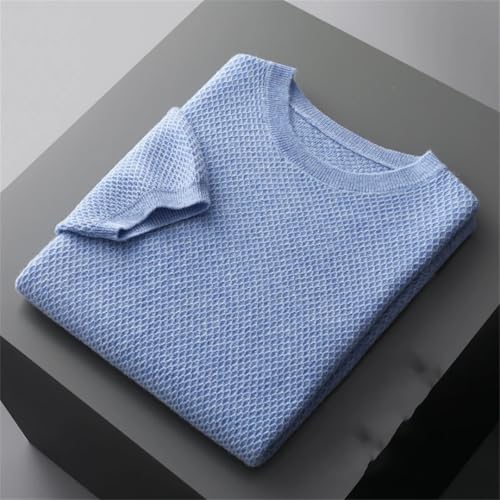 Men’S Wool O-Neck Short Sleeve Honeycomb Jacquard Knit Pullover Business Casual Knitted Jumper Top4