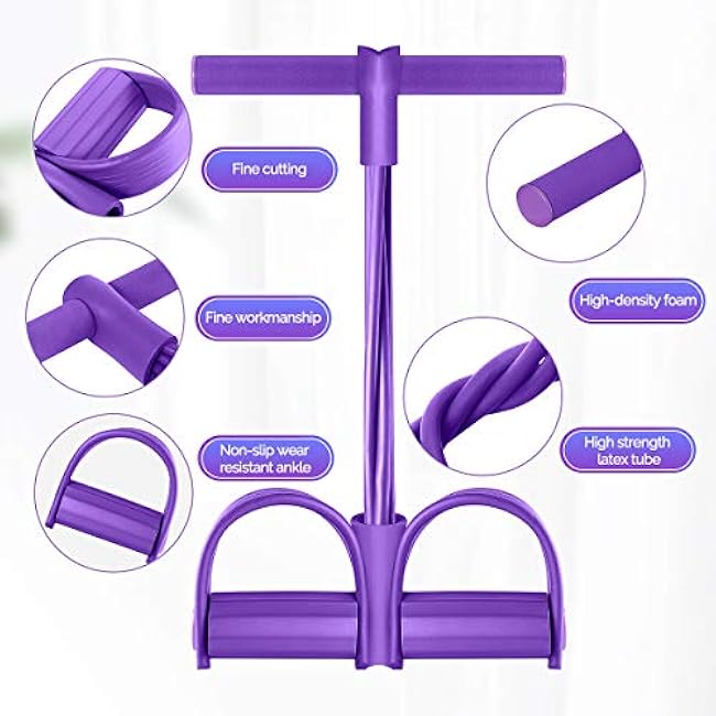 Pedal Resistance Band, Elastic sit up Bands , 4-Tube Pull Rope Multifunctional Tension Rope Body Trainer x Bodybuilding Equipment for Abdomen/Arm/Yoga Stretching Slim Training (Red)