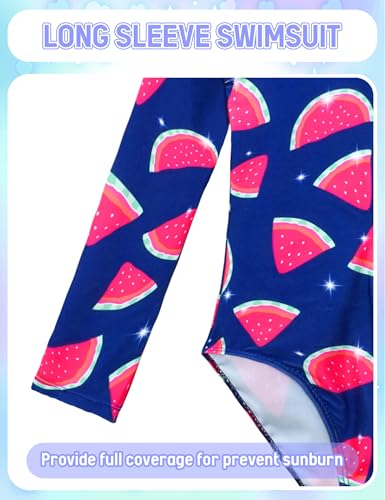 Image of Girls Long Sleeve Swimsuit Zipper Rash Guard Bathing Suit Swimwear with UPF 50+ Sun Protection for Toddler Kids