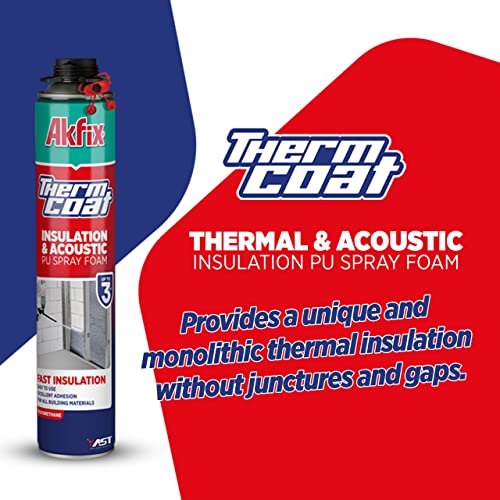 Akfix Thermcoat Spray Foam Insulation Kit- Insulation Foam Spray, Polyurethane Spray Foam, Heat Insulation Spray, Acoustic Spray, Self Expanding Foam, Foam Insulation Can, Gun/Cleaner INCLUDED 12 Pack