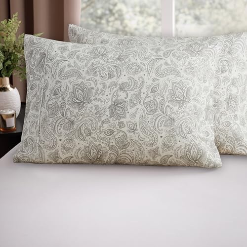 Image of Elegant Comfort Luxury Ultra-Soft 2-Piece Pillowcase Set - 1500 Premium Hotel Quality Microfiber Double Brushed - Wrinkle Resistant, King Size, Paisley Pattern Gray