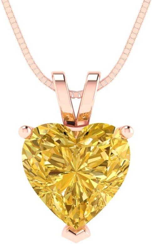 Clara Pucci 2 ct Brilliant Heart Cut Solitaire Natural Citrine 14k Rose Gold Pendant with 16" Chain