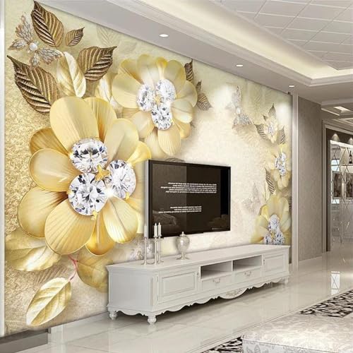 Papier peint fleurs d'or 3D autocollant pour masquer les défauts