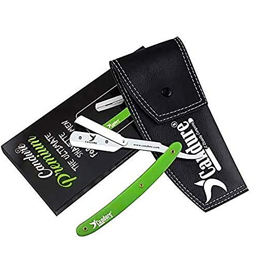 Candure Navaja Afeitar de Barbero - Profesional Acero Inoxidable Maquinilla de Afeitar la Afeitado Barba - Afeitado Manual para Peluquero Hombres y Mujeres con Bolsa de Cuero
