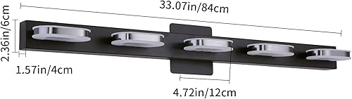 Miniatura 2 de Moderna Lámpara LED de Tocador de 5 Luces para Baño Moderna Lámpara de Tocador Fija en Pared de 33 Pulgadas Luz Blanca Natural (Negro)
