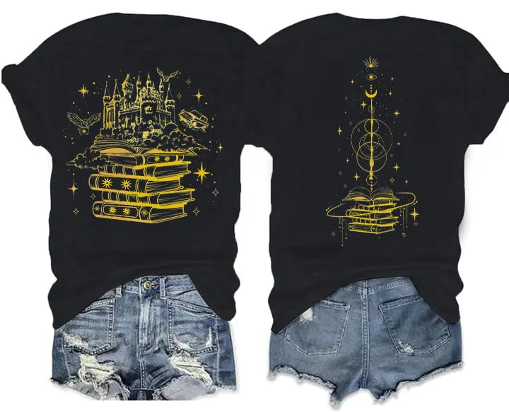 Magical Shirts for Women Book Magic Graphic T-Shirts Magic School Shirt Flourish and Blotts Shirts Wizard Costume Tops Grey