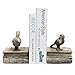 MyGift Resin Decorative Bookends for Heavy Books with Bird and Book Design, Farmhouse Book Ends, Vintage White Bookends, 1 Pair