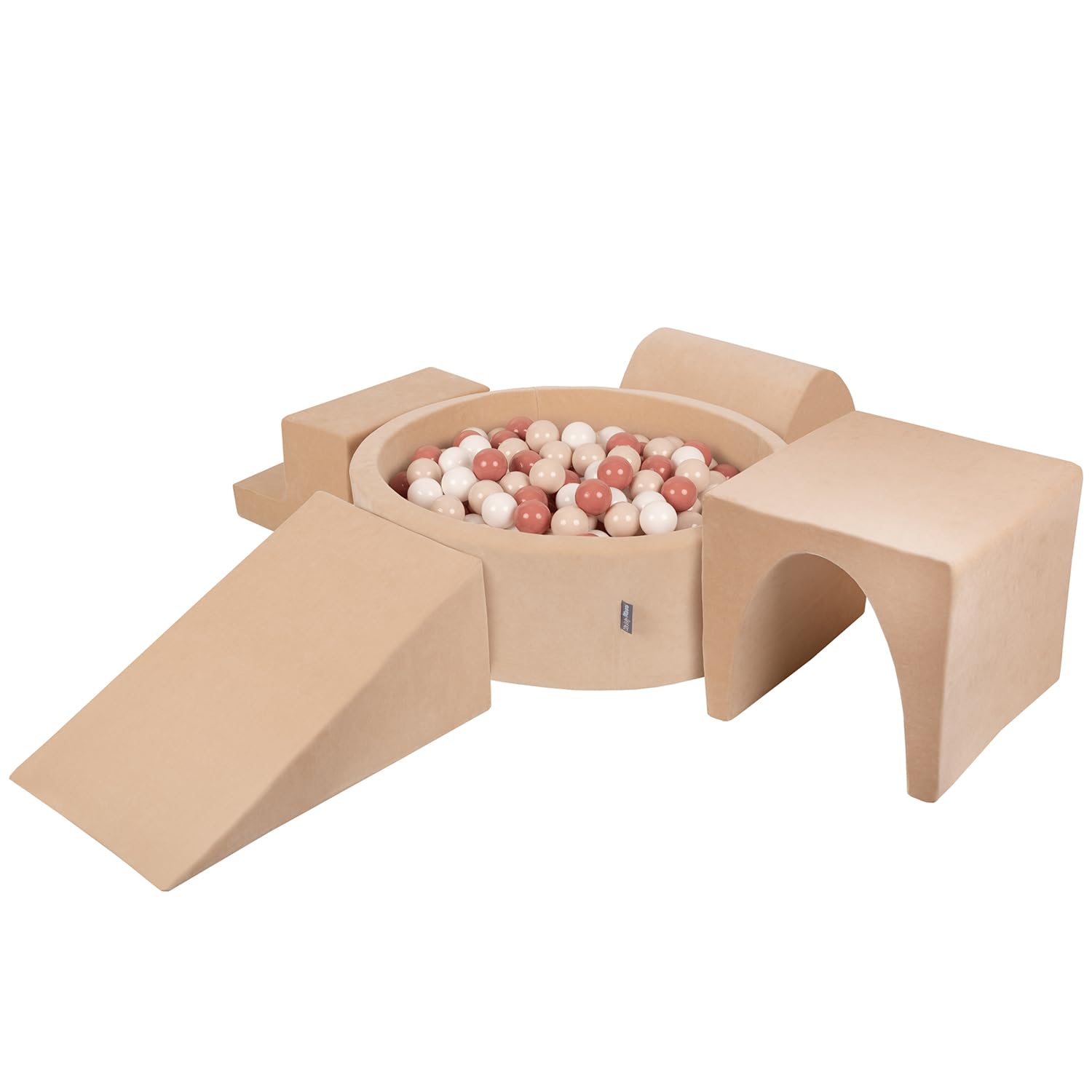 KiddyMoon Parque Terciopelo Infantil De Espuma con Rodondo Piscina De Bolas Piscina (300 Bolas) + Version 3 para Niños, Beige De Arena: Beige Pastel/Salmón/Blanco