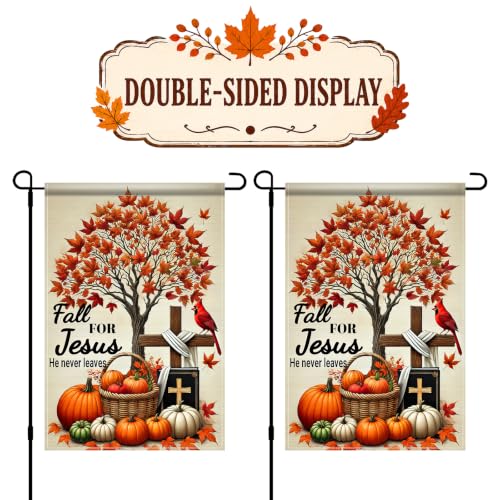 Image of BlissYard Fall for Jesus Garden Flag Christian Cross Pumpkin 12x18 Inch | Double sided polyester, Fall for Jesus cross pumpkin design, cozy Christian decor for Thanksgiving porch and yard