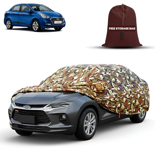 Image of MORNYRAY Car Cover for Hyundai Xcent | Fully Waterproof Car Body Cover | with Mirror & Antenna Pocket | Dustproof, Windproof & Anti-Scratch Lining, Camouflage