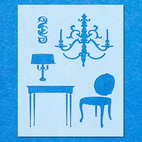 Stencil per lampada a forma di sedie in stile shabby chic, in Mylar, aerografo, decorazione da parete, formato A5, dimensioni 140 x 108 mm