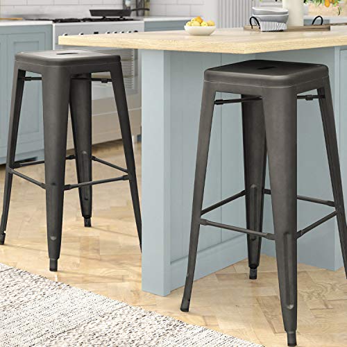 Image of Devoko Metal Bar Stools 30 inch Indoor Outdoor Stackable Barstools Modern Style Industrial Vintage Counter Bar Stools Set of 4 (30 inch, Gun)