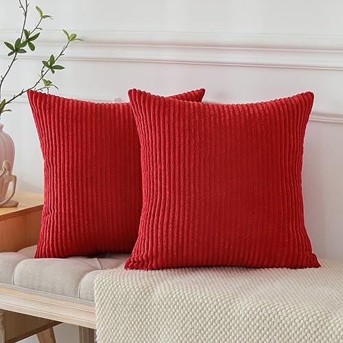 JOTOM Pack of 2 Corduroy Cushion Covers 40x40 cm Soft Striped Solid Decorative Throw Pillow Covers Square Cushion Pillow Cases for Couch Sofa Living Room Bed Home Boho Decor 16x16 Inch (Red) - Image 4