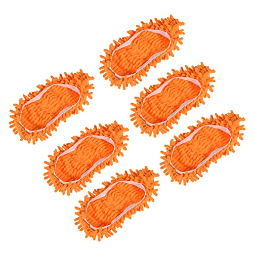 Image of MECCANIXITY Washable Cleaning Shoes Cover Multifunction Chenille Duster Mop Slippers Foot Socks for House Floor, Pack of 6 Orange